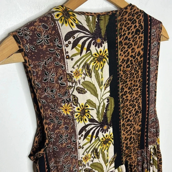 MELROSE Mixed Print Leopard Animal Floral Boho Sleeveless Flowy Popover Dress - Picture 6 of 9